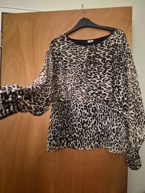 DKNY Leopard Print Blouse in Beige and Black